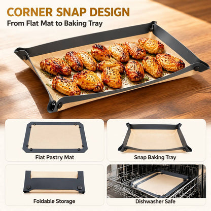 2-in-1 Non-Stick Silicone Baking Mat with Snap-Up Edges for Easy Baking & Cleanup