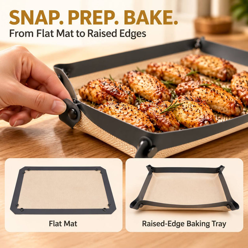 2-in-1 Non-Stick Silicone Baking Mat with Snap-Up Edges for Easy Baking & Cleanup